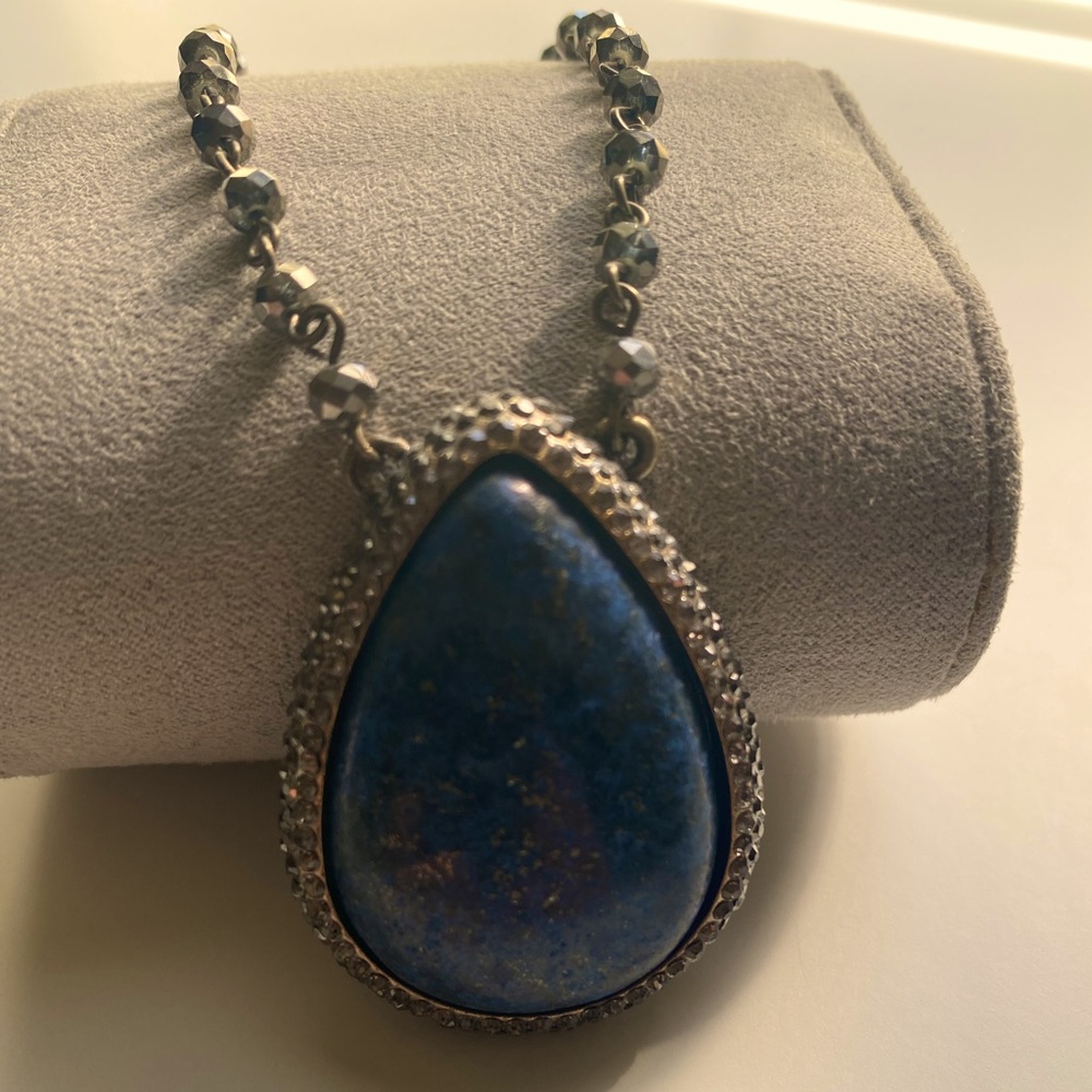 Natasha Blue Agate with hematite and beads, long necklace